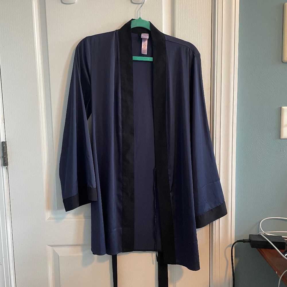 Savage x Fenty Blue and Black Silky Robe NWOT